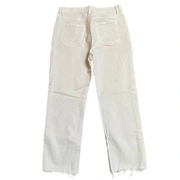 LOFT Cream High Rise Straight Leg Jeans Raw Hem Cropped Size 6 - Picture 8 of 12